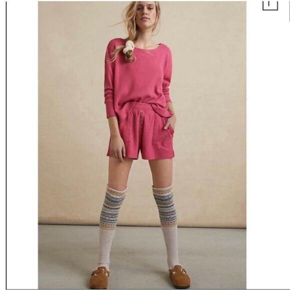 Anthropologie Saturday‎ Sunday Women’s Pink Waffle Long Sleeve and Short Set XS - Picture 1 of 9
